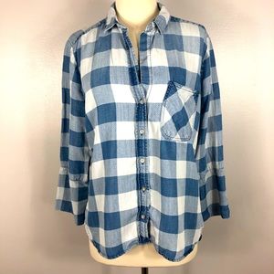 Cloth & Stone Womens Sz S Blue White Plaid Shirt
